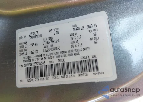 1995 Dodge Ram 1500 from USA, damaged, VIN 1B7HF16Z2SS218588